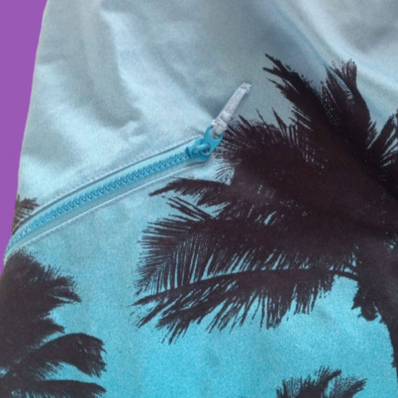 Board Shorts Men’s Swim Trunks Blue Tropical Palm Trees - size Large 36” waist L - Picture 8 of 9